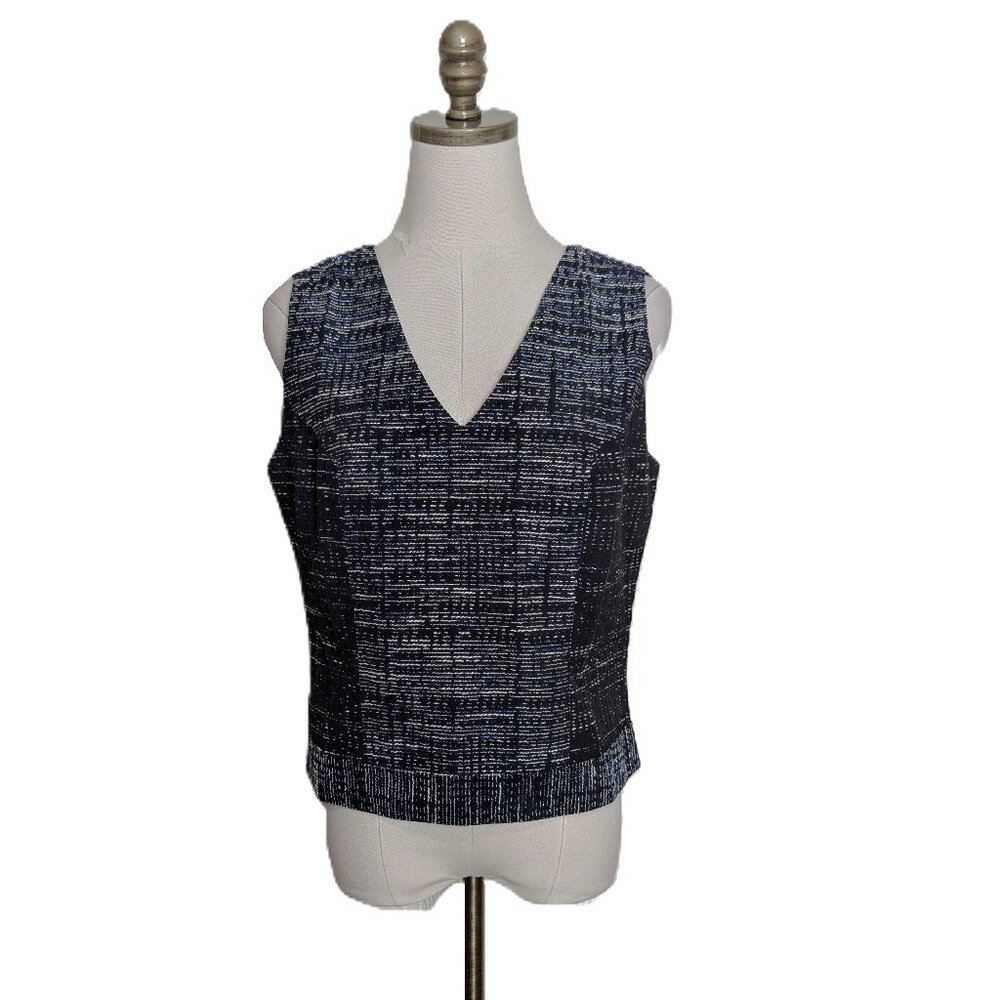 NWT Banana Republic Sleeveless Tweed Blouse Top Size 8 Women's Blue Black